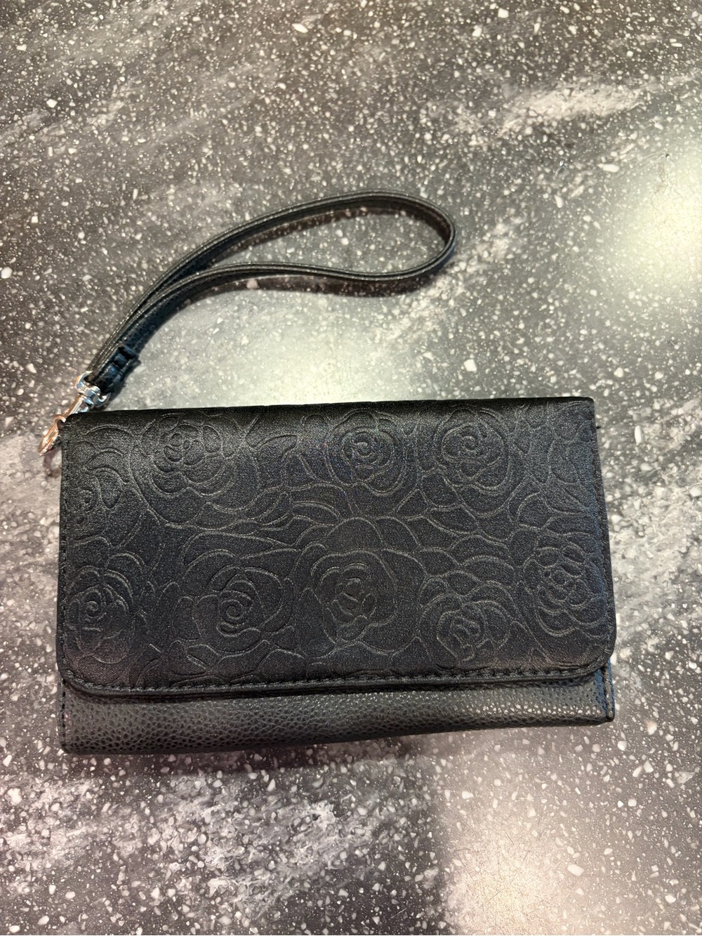 Black Floral Embossed Wristlet Wallet - Women Bags